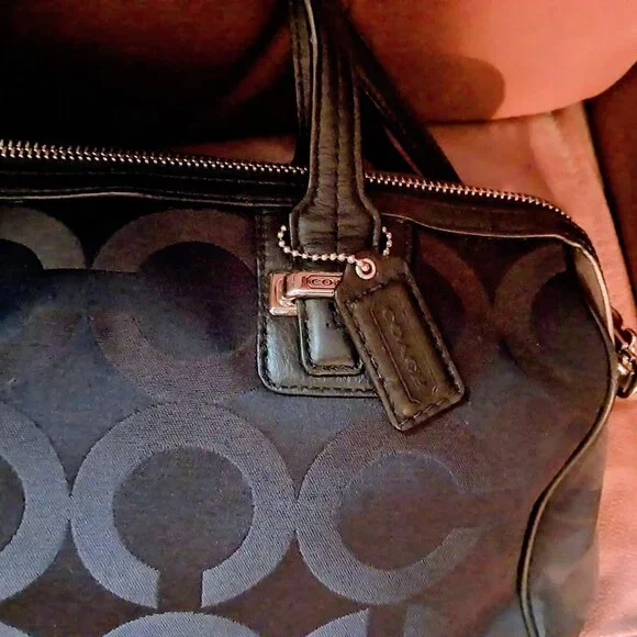 Coach Taylor OP Art Satchel Handbag Double Handle Black Purse - Picture 5 of 9